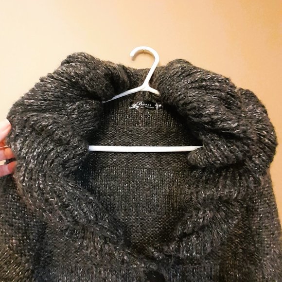 Deluxe Knit Bum Warming High Neck BACCI Charcoal grey cardigan cable knit Sz M - Picture 4 of 9